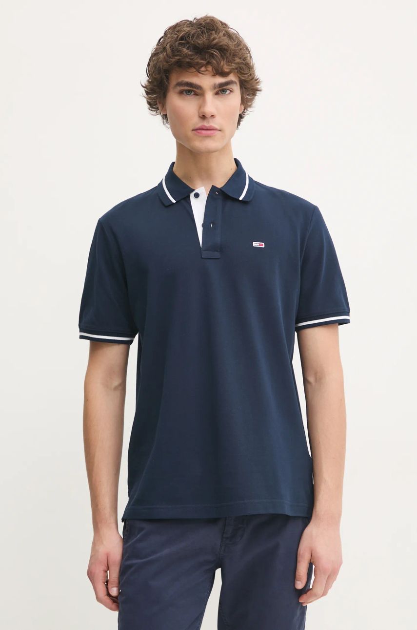 Tommy Jeans polo de bumbac culoarea albastru marin, neted, DM0DM20745