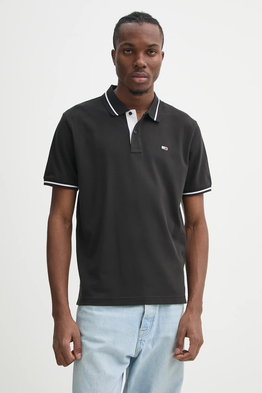 Tommy Jeans polo de bumbac culoarea negru, neted, DM0DM20745