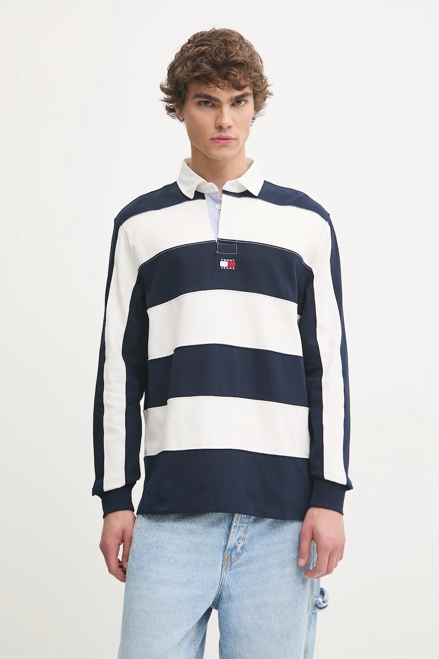 Tommy Jeans longsleeve din bumbac culoarea bleumarin, cu imprimeu, DM0DM20666