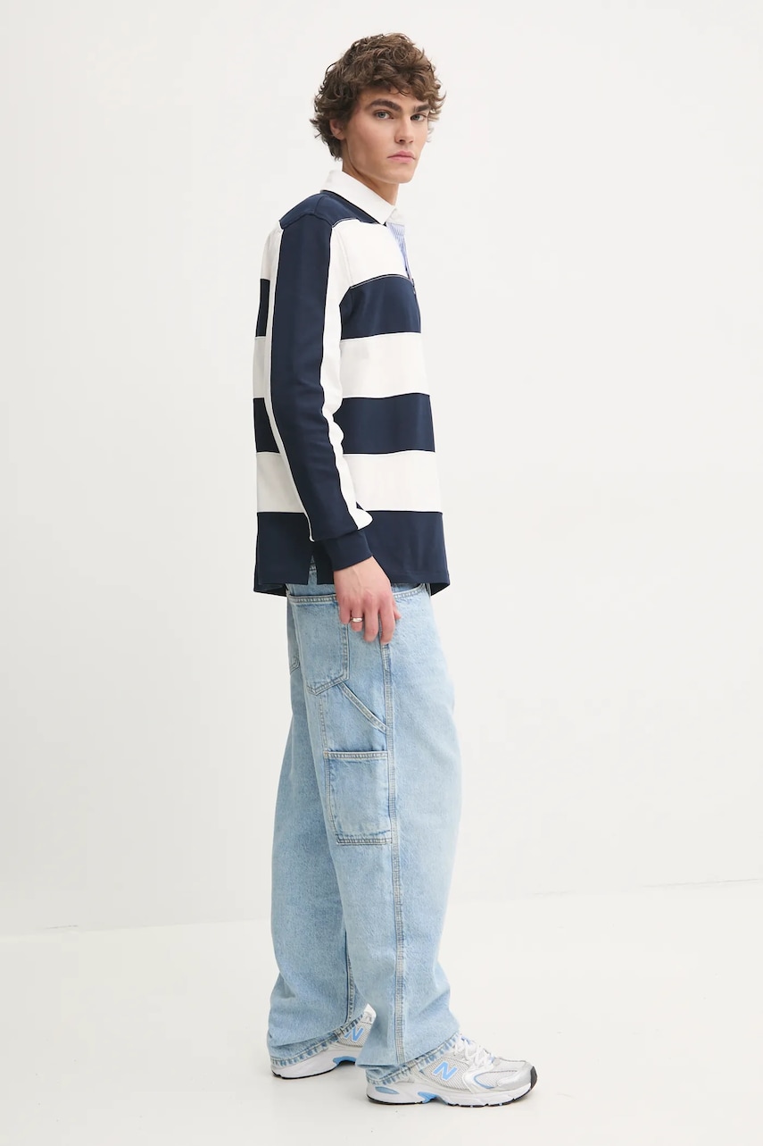 Хлопковый лонгслив Tommy Jeans цвет синий узорный DM0DM20666 Хлопковый лонгслив Tommy Jeans цвет синий узорный DM0DM20666