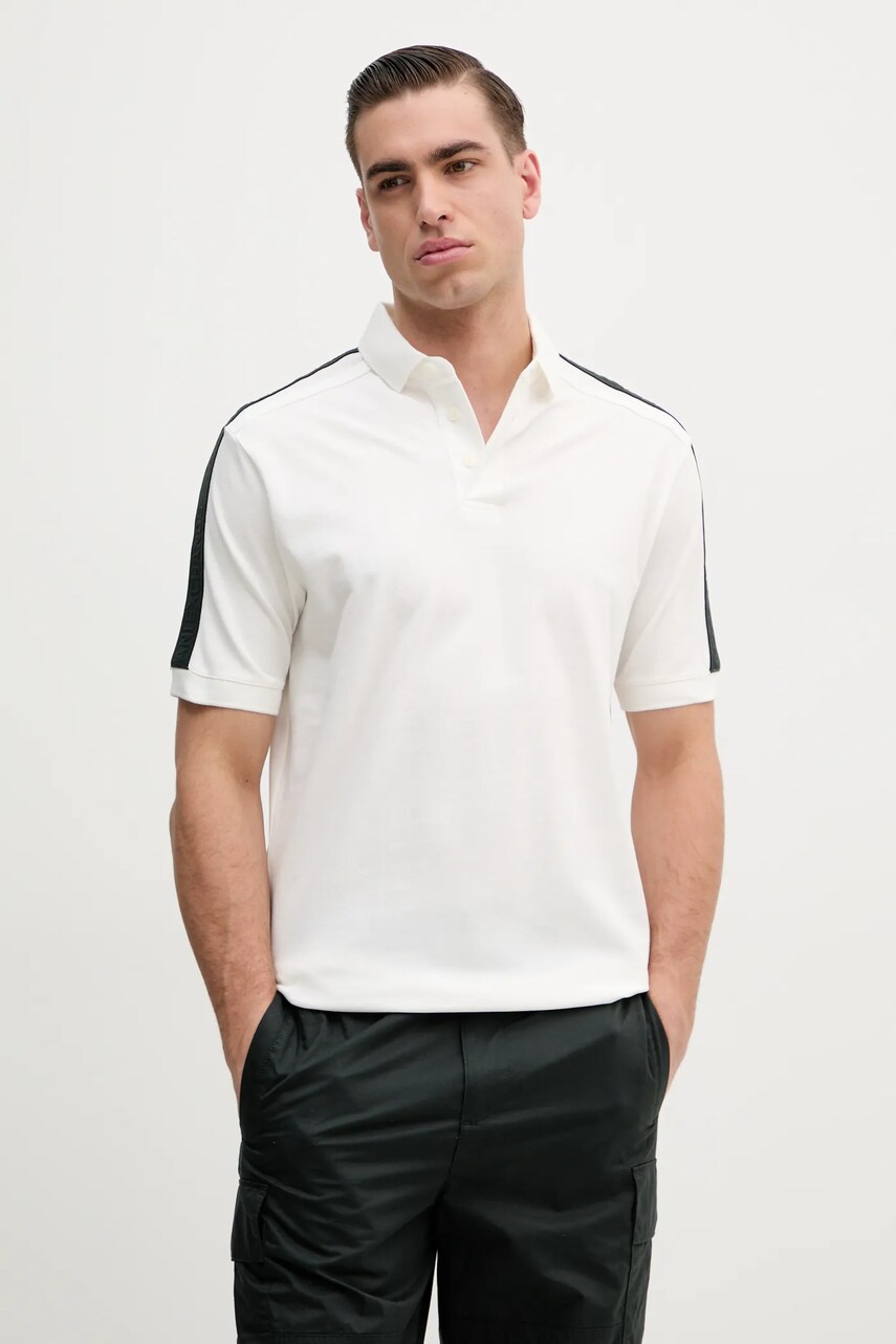 Armani Exchange polo de bumbac barbati, culoarea alb, cu imprimeu, XM000307 AF10366