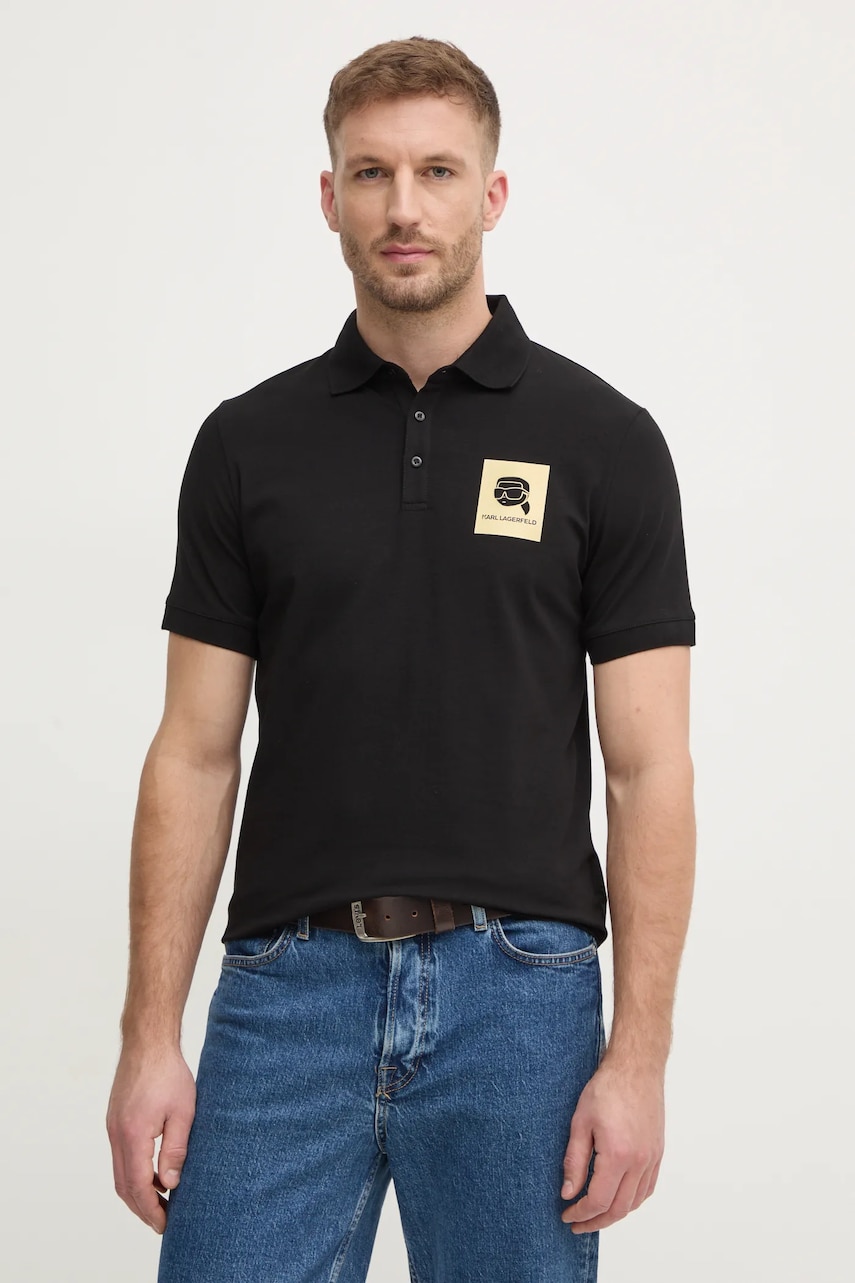 Karl Lagerfeld tricou polo barbati, culoarea negru, cu imprimeu, 745460.551235 Karl Lagerfeld tricou polo barbati, culoarea negru, cu imprimeu, 745460.551235
