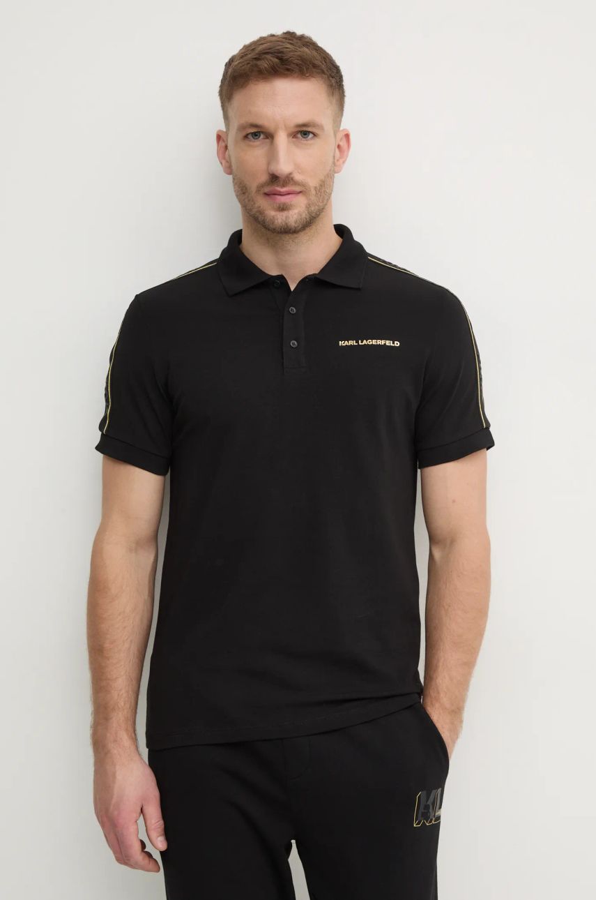 Karl Lagerfeld tricou polo barbati, culoarea negru, cu imprimeu, 745461.551235