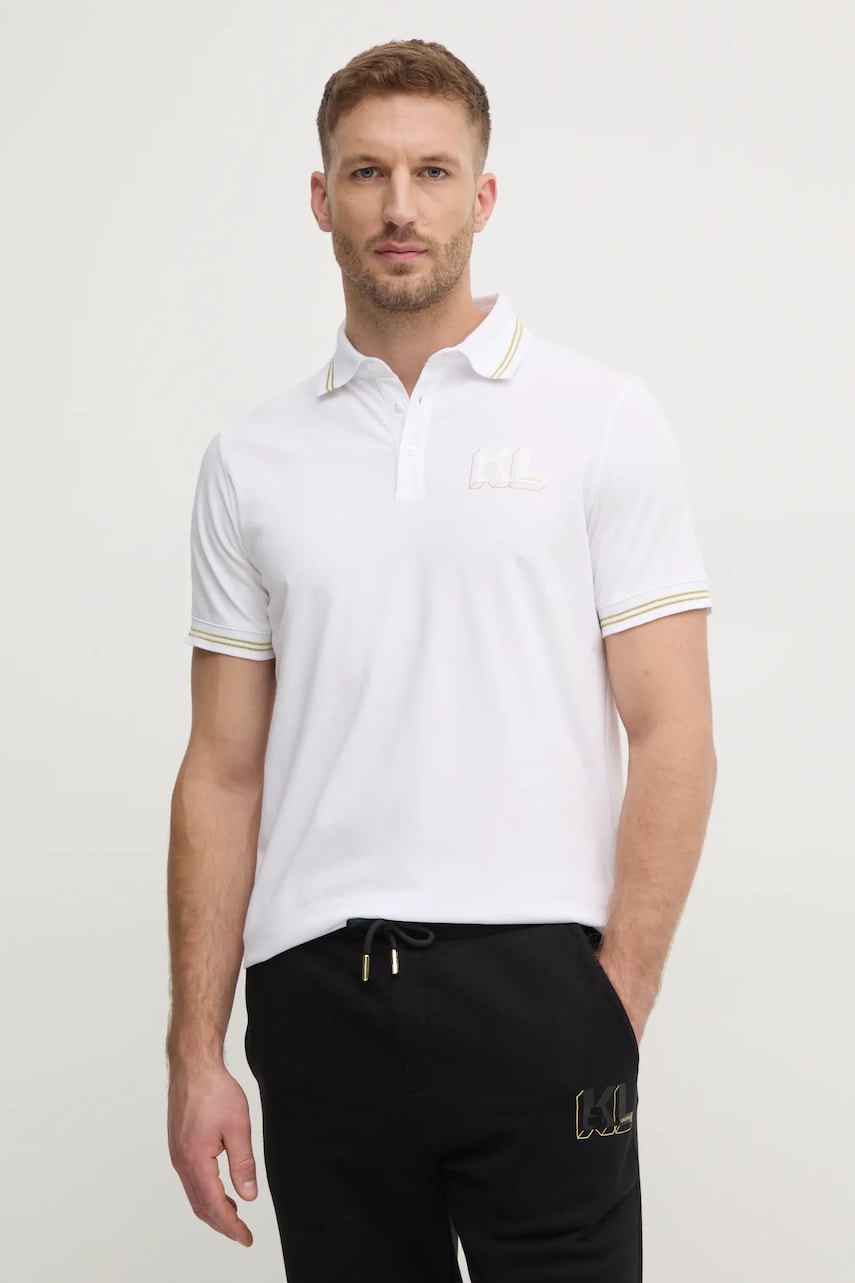 Karl Lagerfeld tricou polo barbati, culoarea alb, cu imprimeu, 745462.551235 Karl Lagerfeld tricou polo barbati, culoarea alb, cu imprimeu, 745462.551235