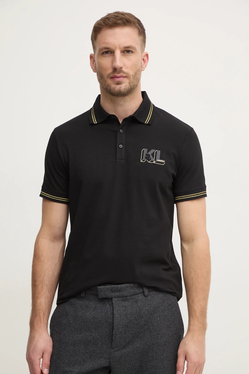 Karl Lagerfeld tricou polo barbati, culoarea negru, cu imprimeu, 745462.551235 Karl Lagerfeld tricou polo barbati, culoarea negru, cu imprimeu, 745462.551235
