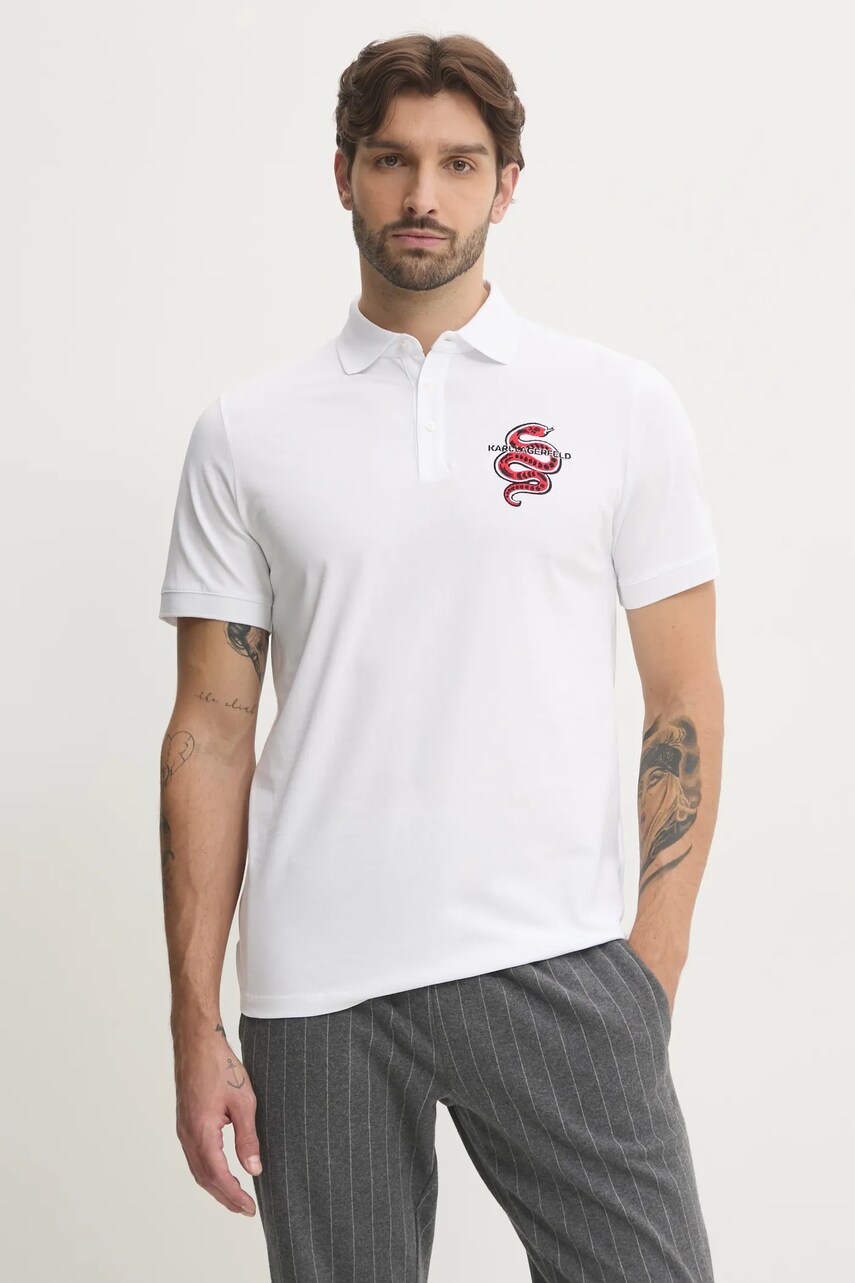Levně Bavlněné polo tričko Karl Lagerfeld bílá barva, s aplikací, 551225.745400