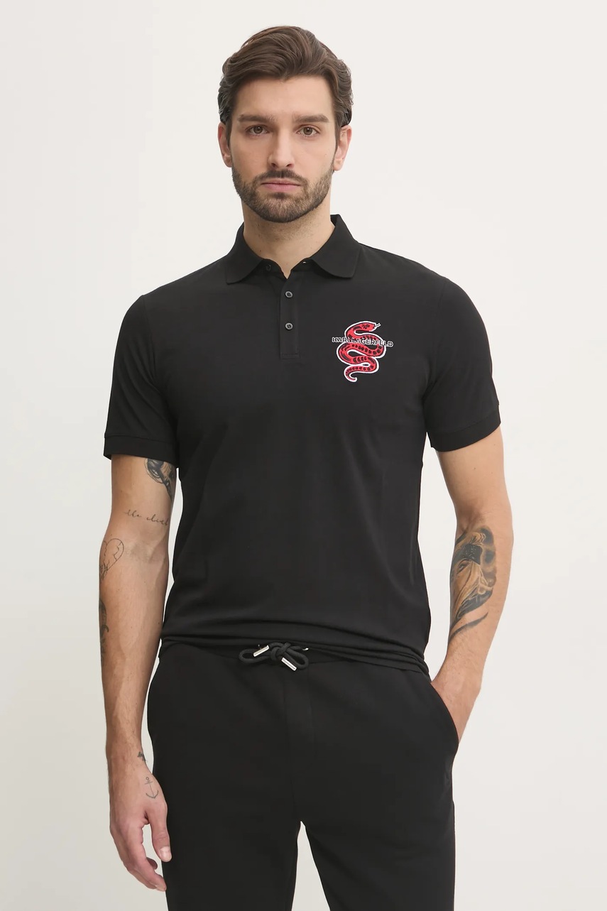 Levně Bavlněné polo tričko Karl Lagerfeld černá barva, s aplikací, 551225.745400