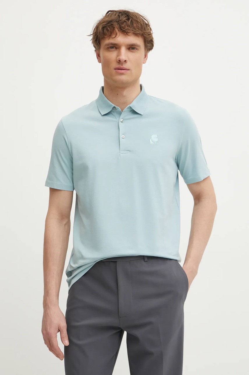 Karl Lagerfeld tricou polo barbati, culoarea turcoaz, neted, 551221.745750