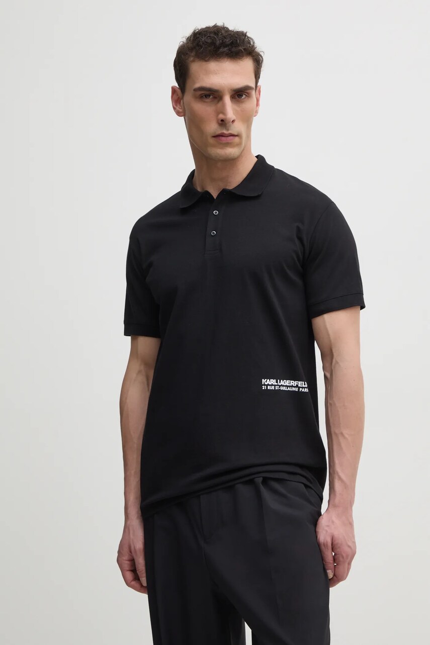 Karl Lagerfeld polo de bumbac culoarea negru, cu imprimeu, 551230.745293
