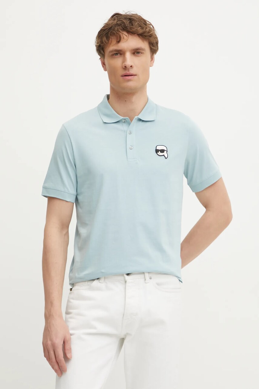 Karl Lagerfeld polo de bumbac barbati, culoarea turcoaz, cu imprimeu, 551224.745710
