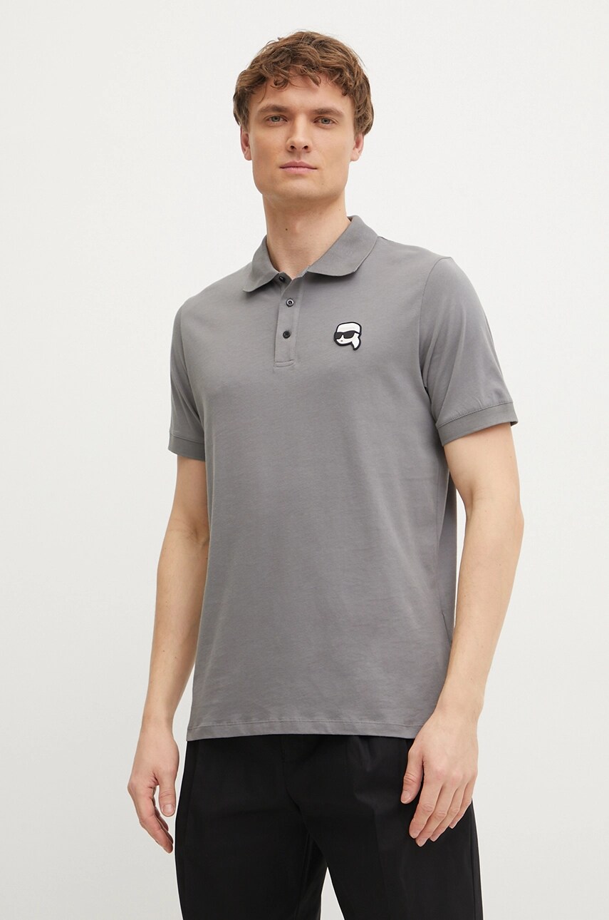 Karl Lagerfeld polo de bumbac barbati, culoarea gri, cu imprimeu, 551224.745710