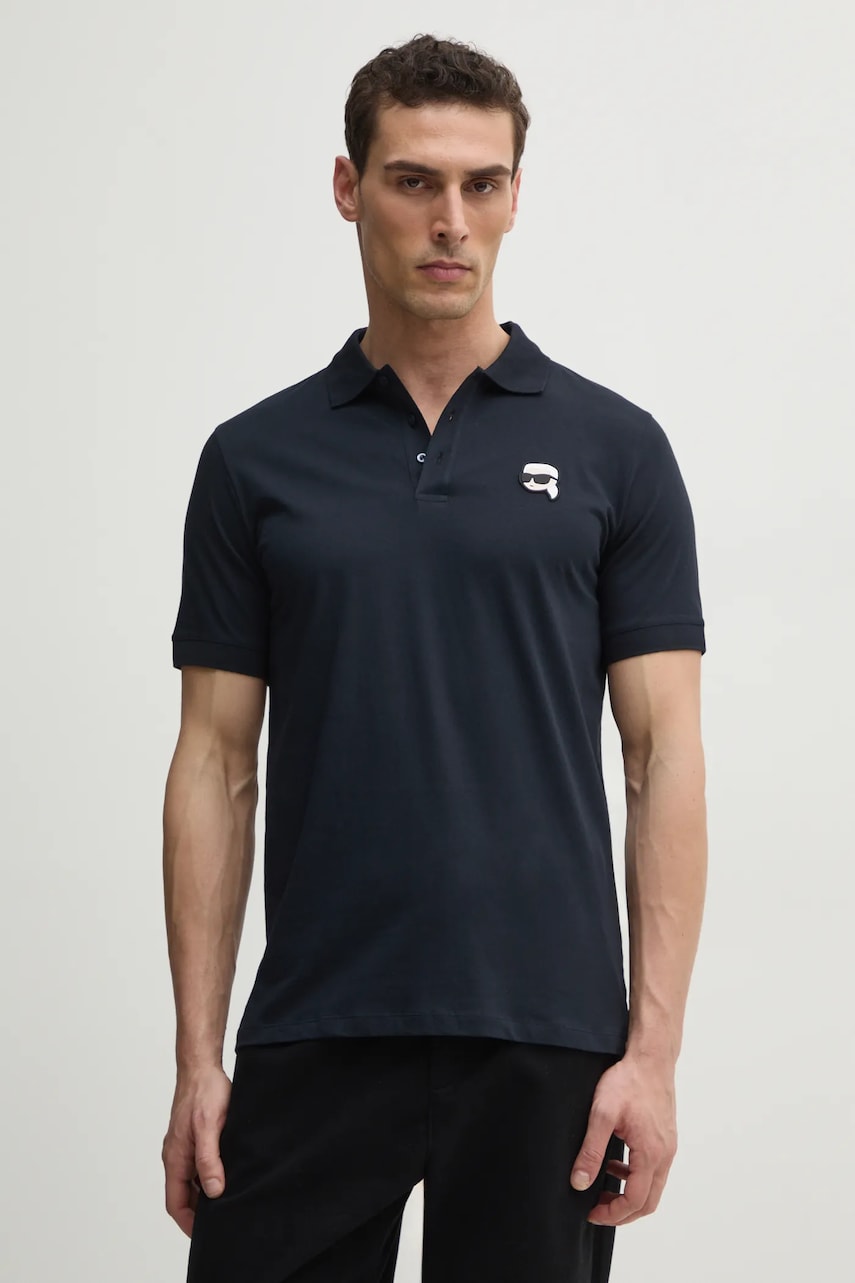 Karl Lagerfeld polo de bumbac barbati, culoarea negru, cu imprimeu, 551224.745710 Karl Lagerfeld polo de bumbac barbati, culoarea negru, cu imprimeu, 551224.745710