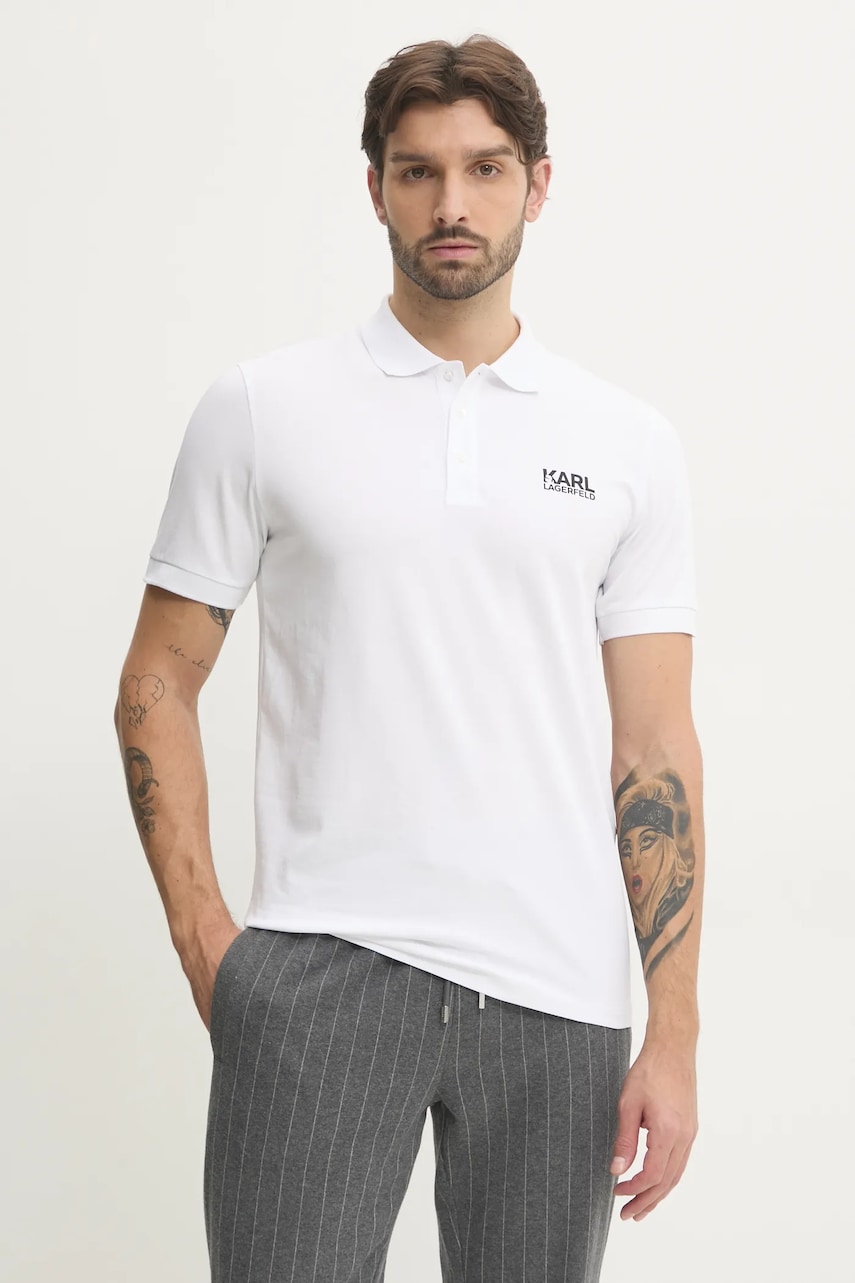 Karl Lagerfeld tricou polo barbati, culoarea alb, cu imprimeu, 551235.745088