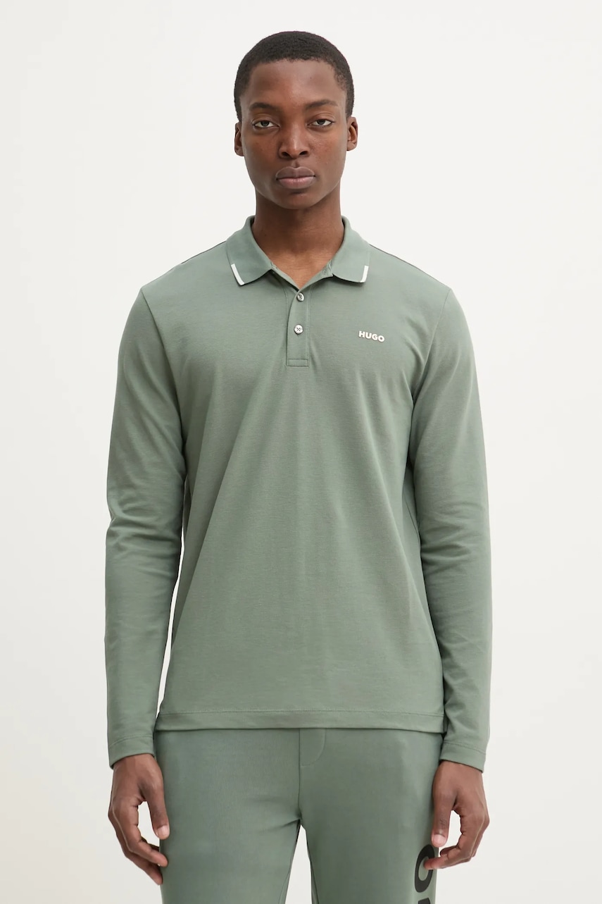 HUGO longsleeve barbati, culoarea verde, neted, 50532067