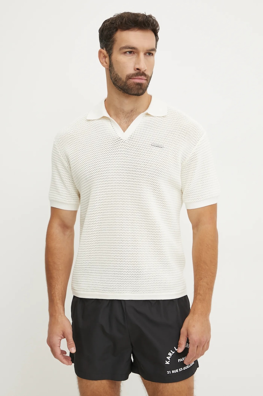 Karl Lagerfeld polo de bumbac culoarea bej, uni, A1M46068