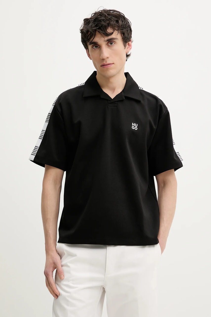 HUGO tricou polo barbati, culoarea negru, cu imprimeu, 50531311