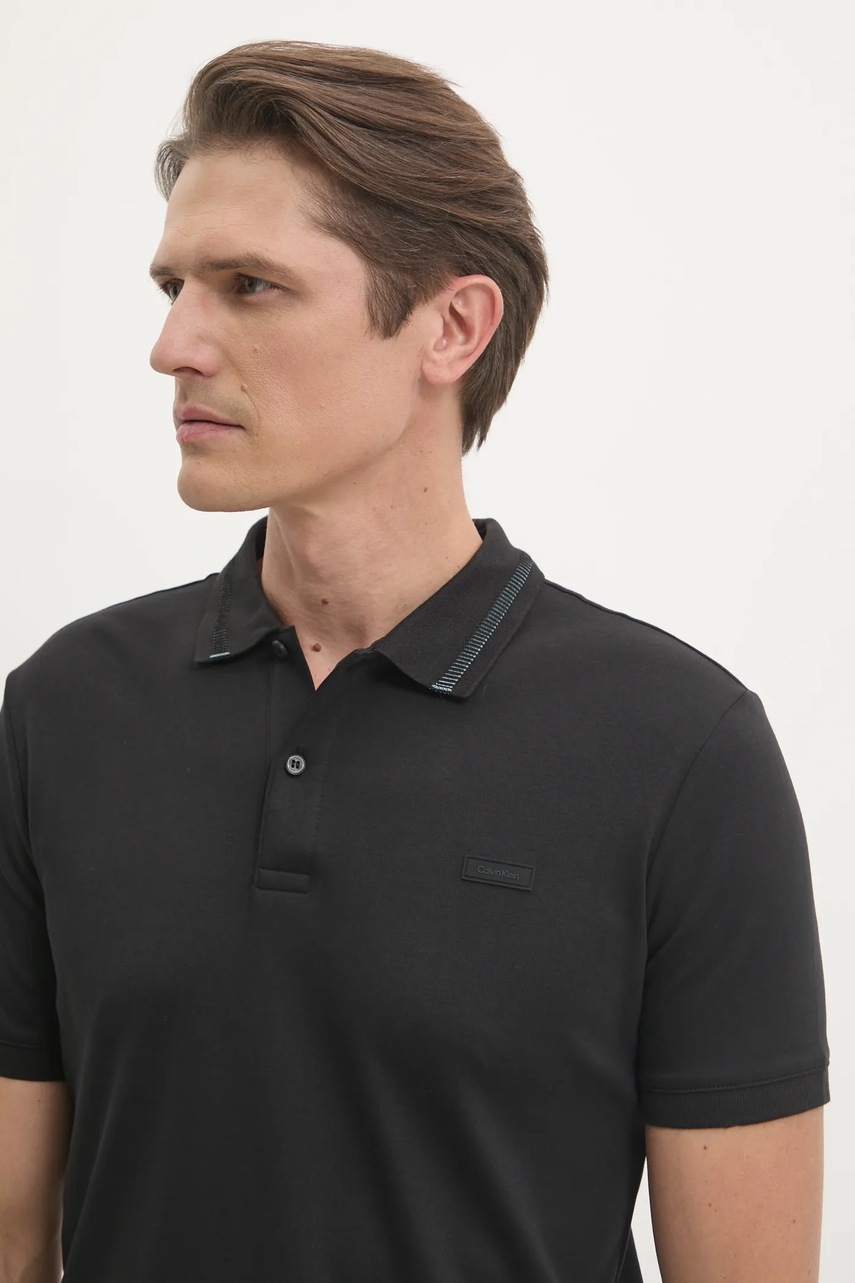 Βαμβακερό μπλουζάκι πόλο Calvin Klein χρώμα: μαύρο, K10K113833 φωτογραφία