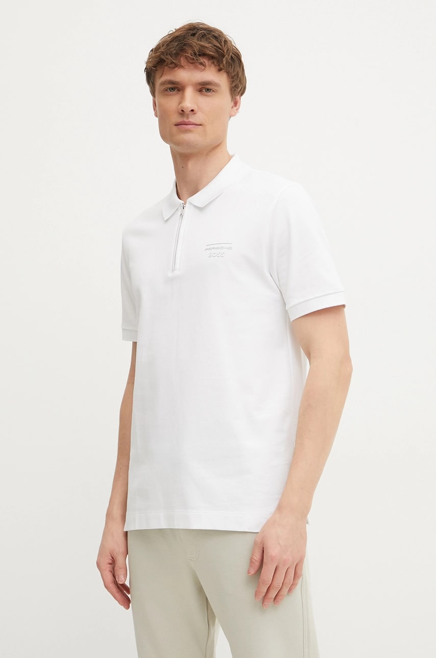 BOSS tricou polo barbati, culoarea alb, cu imprimeu, 50531463