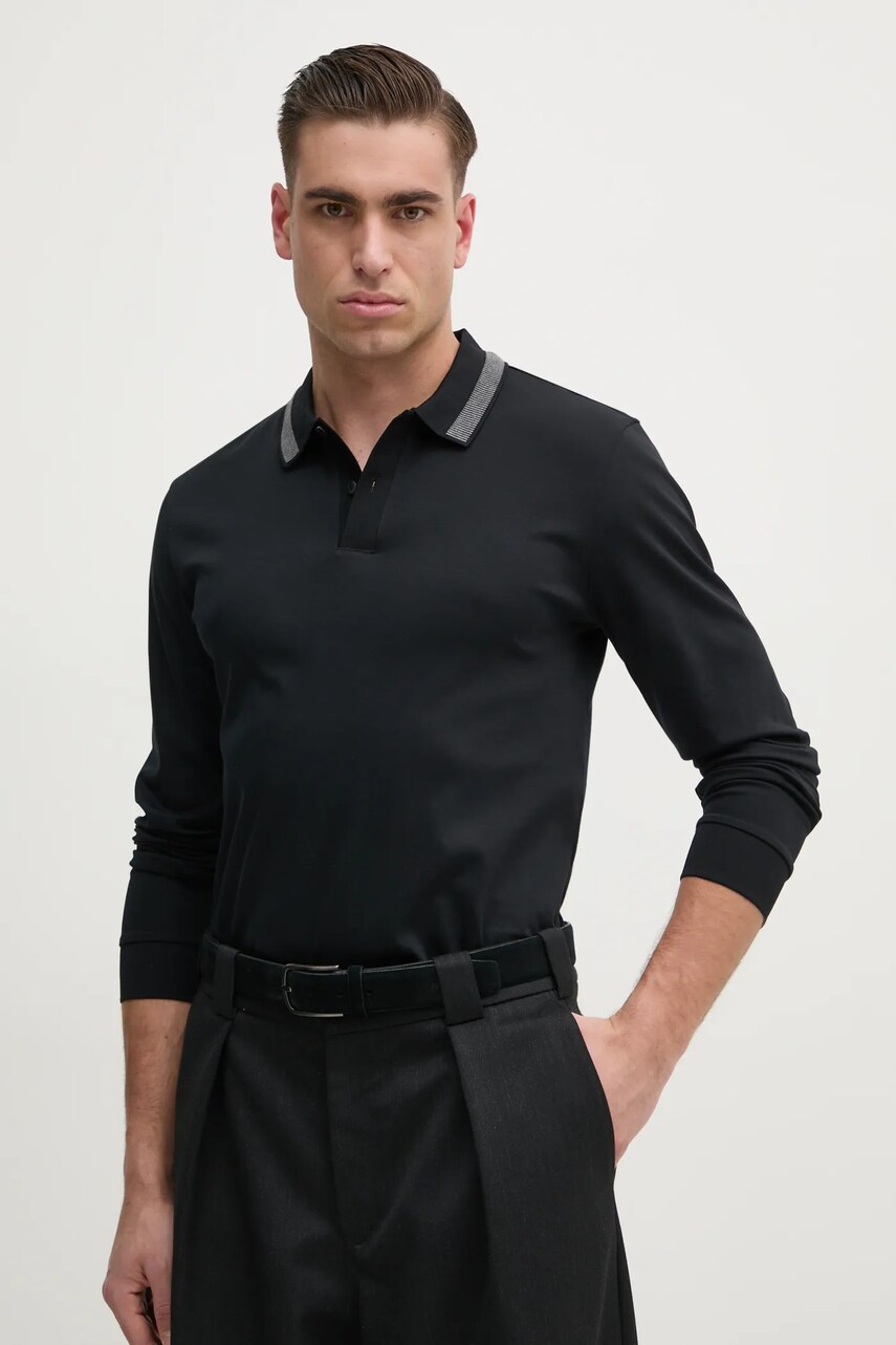 BOSS longsleeve din bumbac culoarea negru, 50531787