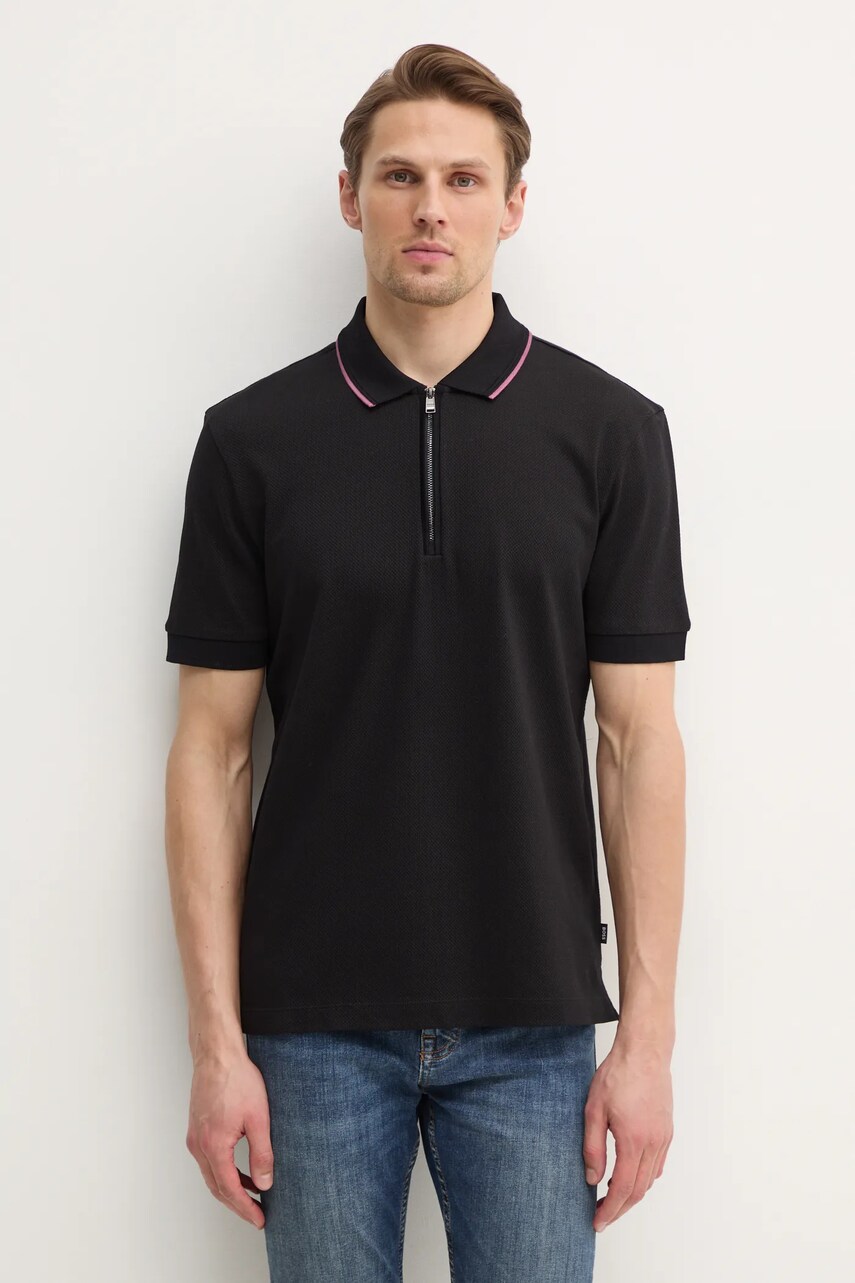 BOSS polo de bumbac culoarea negru, neted, 50532612