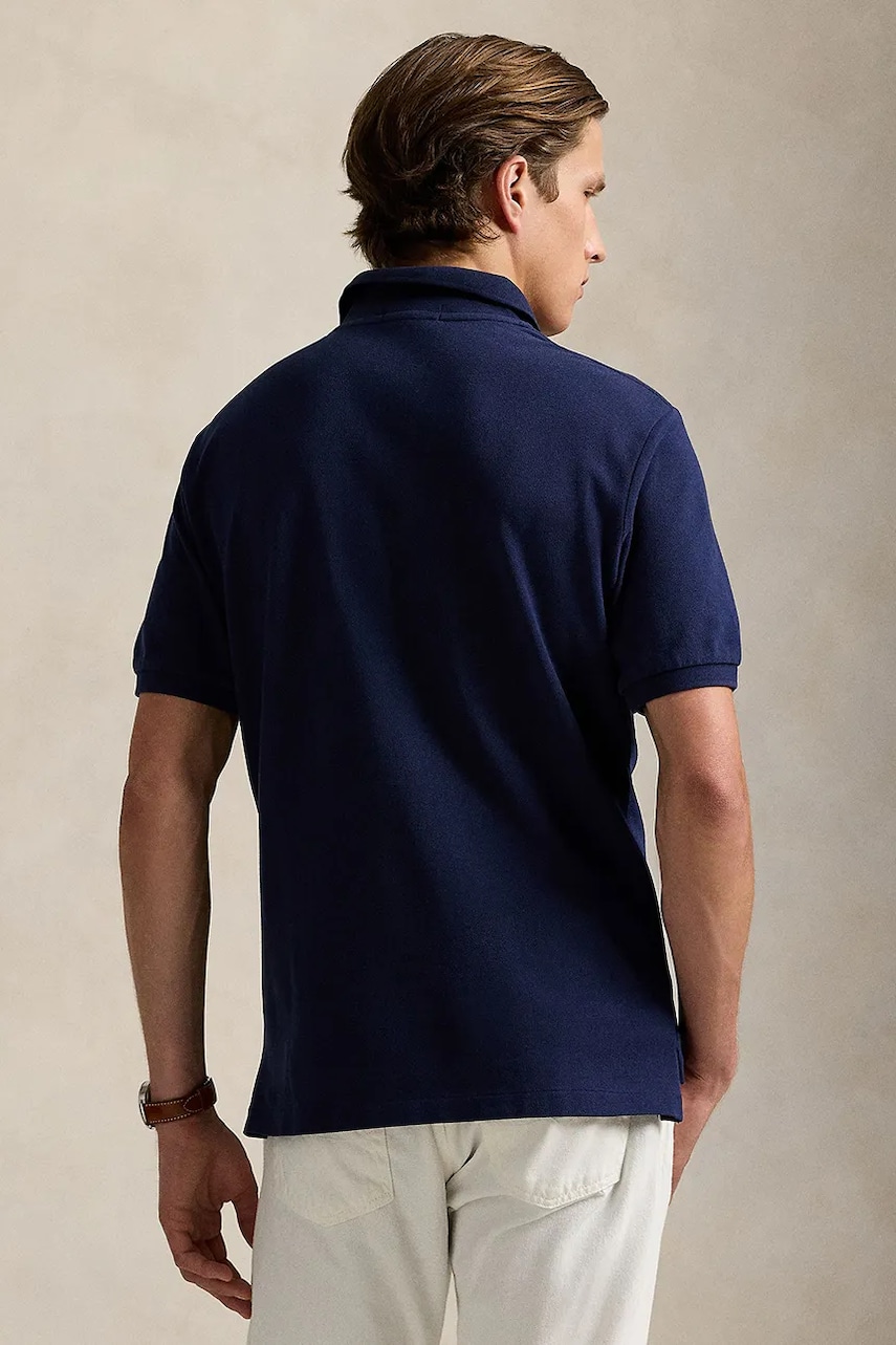 Хлопковое поло Polo Ralph Lauren цвет синий однотонное 710958776 Хлопковое поло Polo Ralph Lauren цвет синий однотонное 710958776