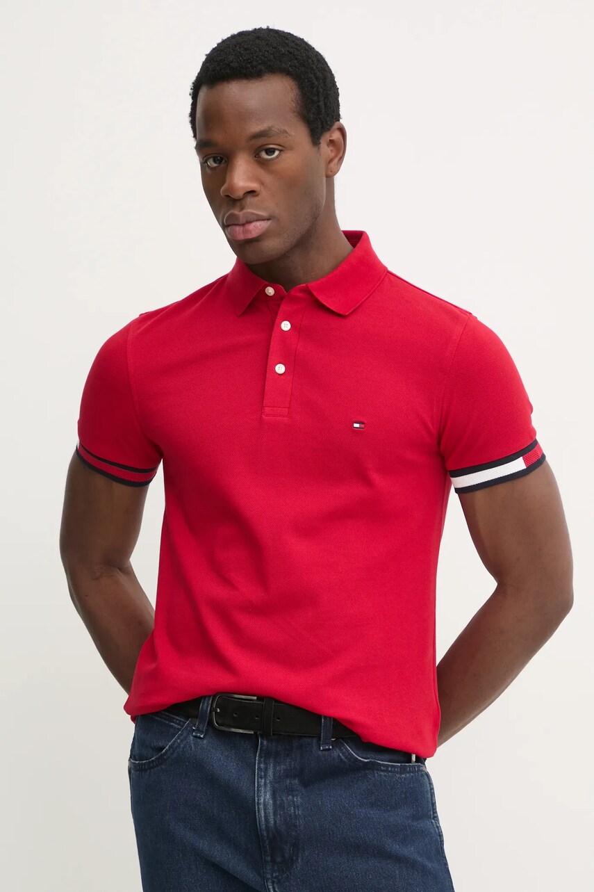 Levně Polo tričko Tommy Hilfiger červená barva, s aplikací, MW0MW37518