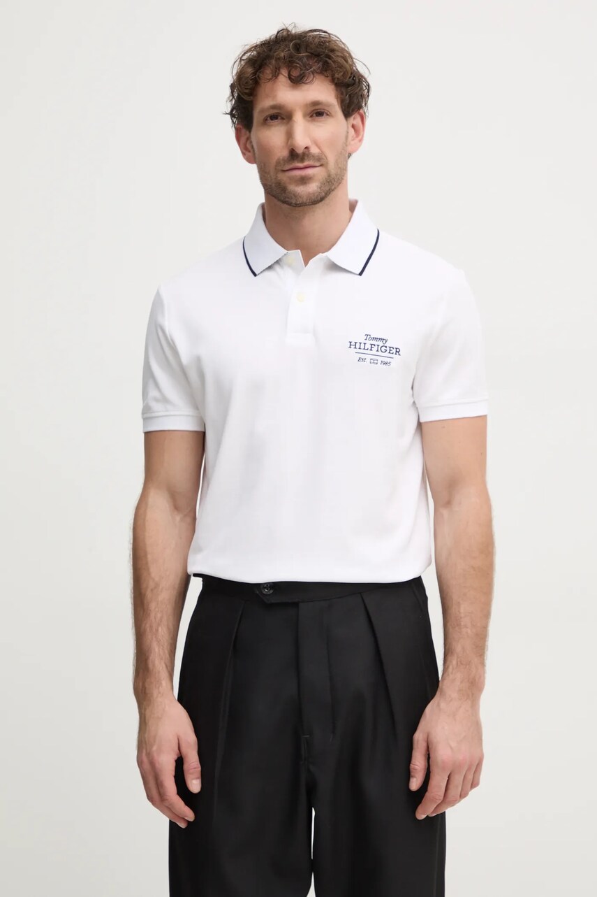 Levně Polo tričko Tommy Hilfiger bílá barva, s aplikací, MW0MW37519