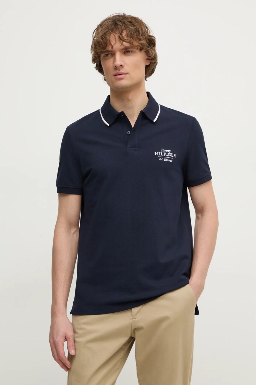 Levně Polo tričko Tommy Hilfiger tmavomodrá barva, s aplikací, MW0MW37519
