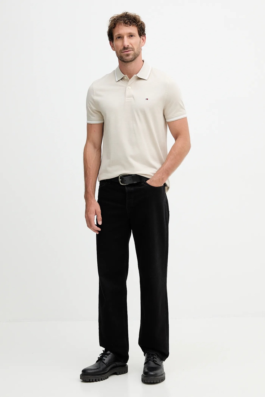 Хлопковое поло Tommy Hilfiger цвет бежевый однотонное MW0MW37522