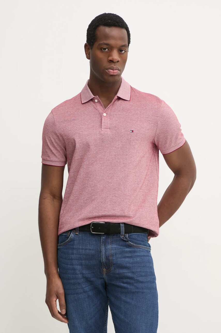 Levně Bavlněné polo tričko Tommy Hilfiger vínová barva, MW0MW37525