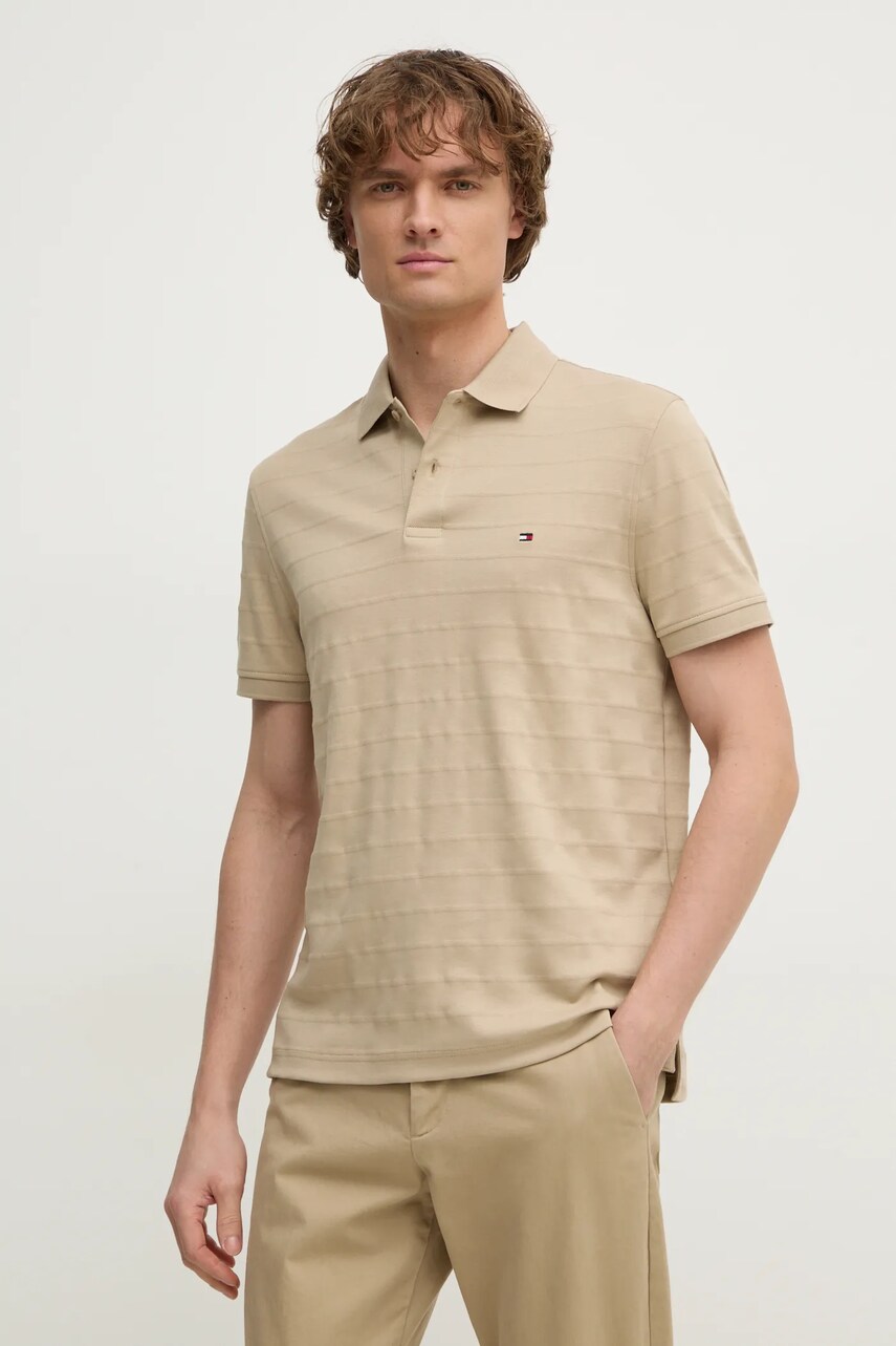 Levně Bavlněné polo tričko Tommy Hilfiger béžová barva, MW0MW37528