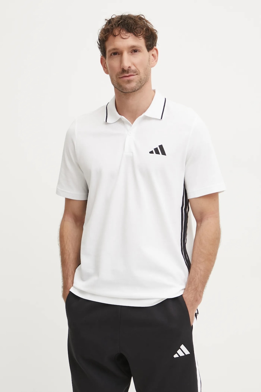 adidas polo de bumbac Essentials culoarea bej, cu imprimeu, JE6383