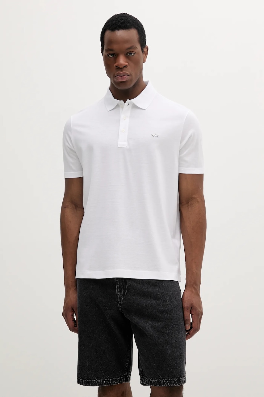 Paul&Shark polo de bumbac barbati, culoarea alb, neted, 25411232