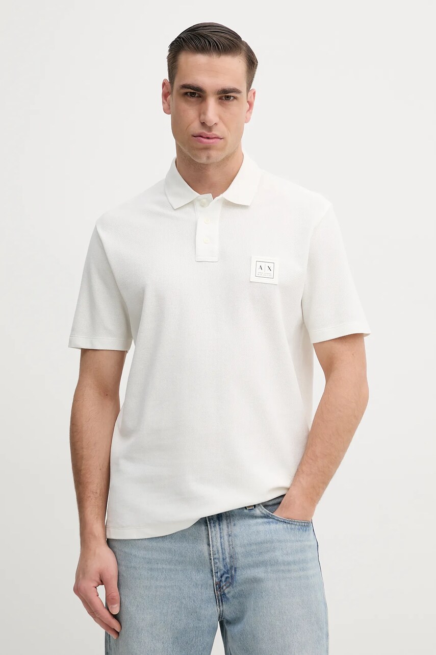 Levně Bavlněné polo tričko Armani Exchange bílá barva, s aplikací, XM000356 AF12758