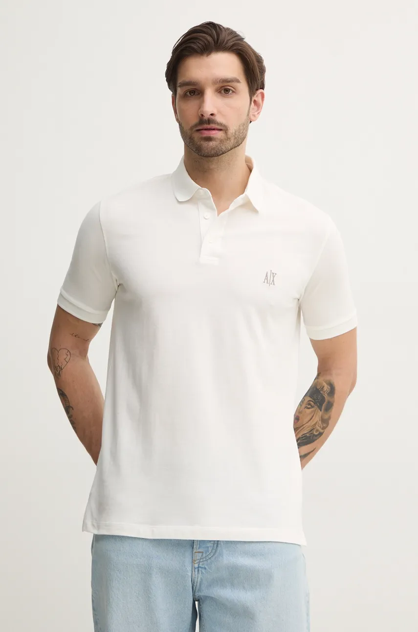 Armani Exchange polo de bumbac culoarea alb, neted, XM000367 AF13022