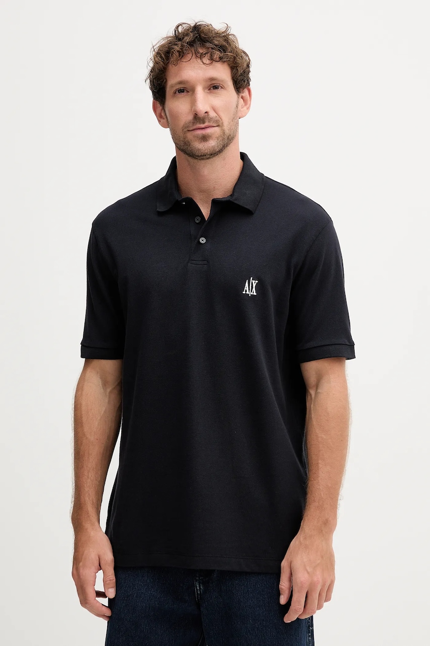 Armani Exchange polo de bumbac culoarea negru, uni, XM000367 AF13022