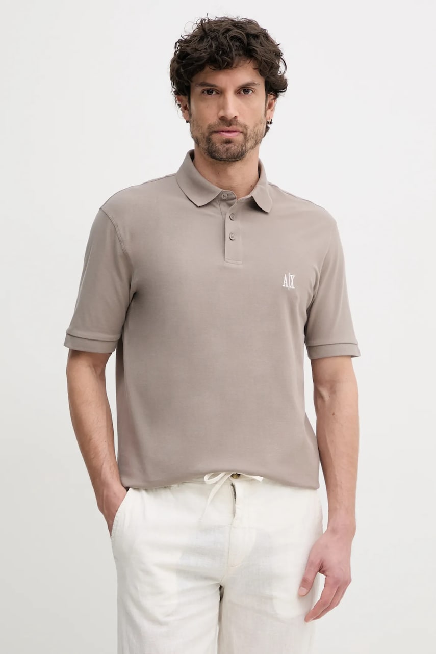 Armani Exchange polo de bumbac culoarea bej, neted, XM000367 AF13022