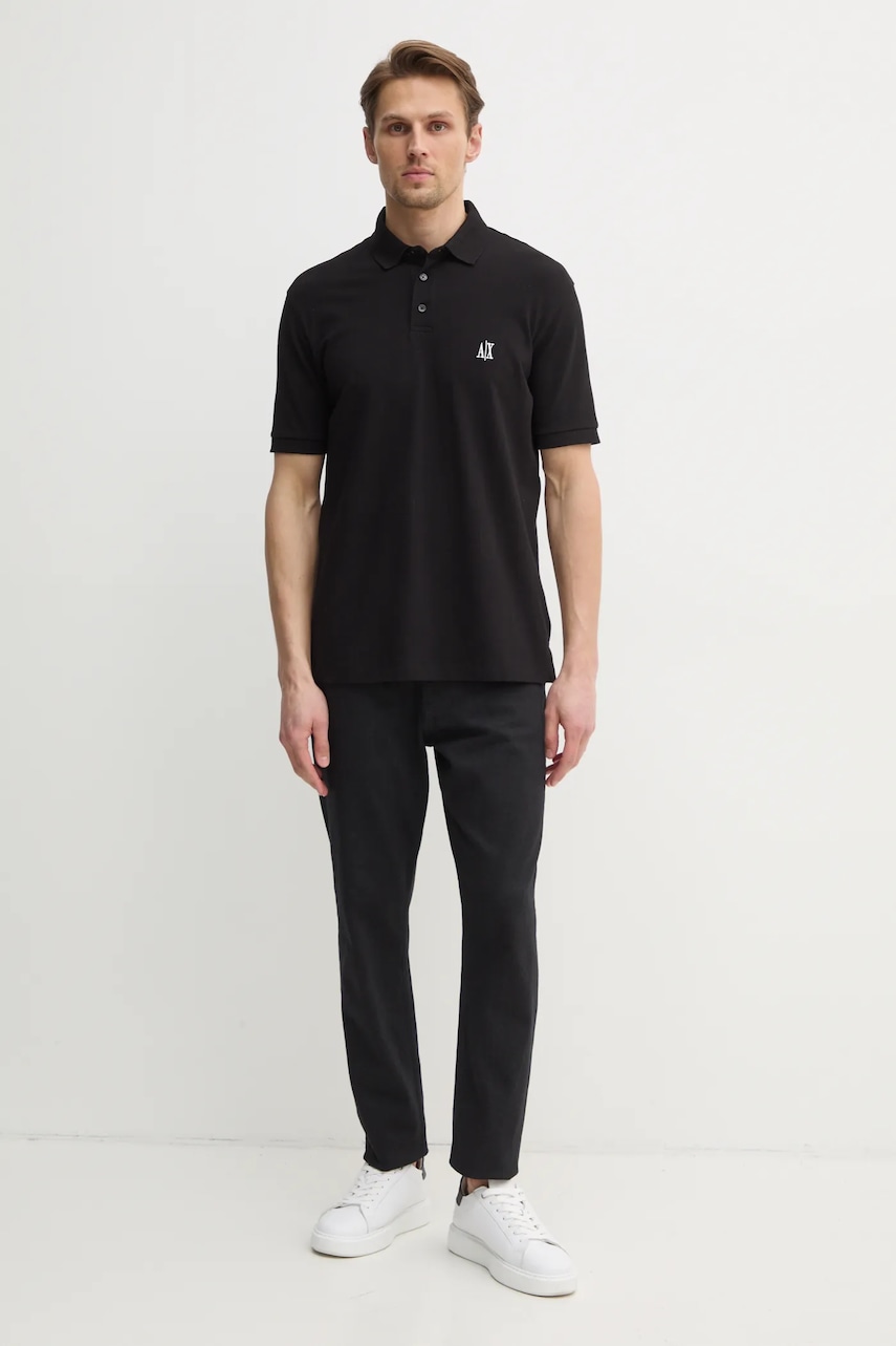 Хлопковое поло Armani Exchange цвет чёрный однотонное XM000367 AF13022 Хлопковое поло Armani Exchange цвет чёрный однотонное XM000367 AF13022