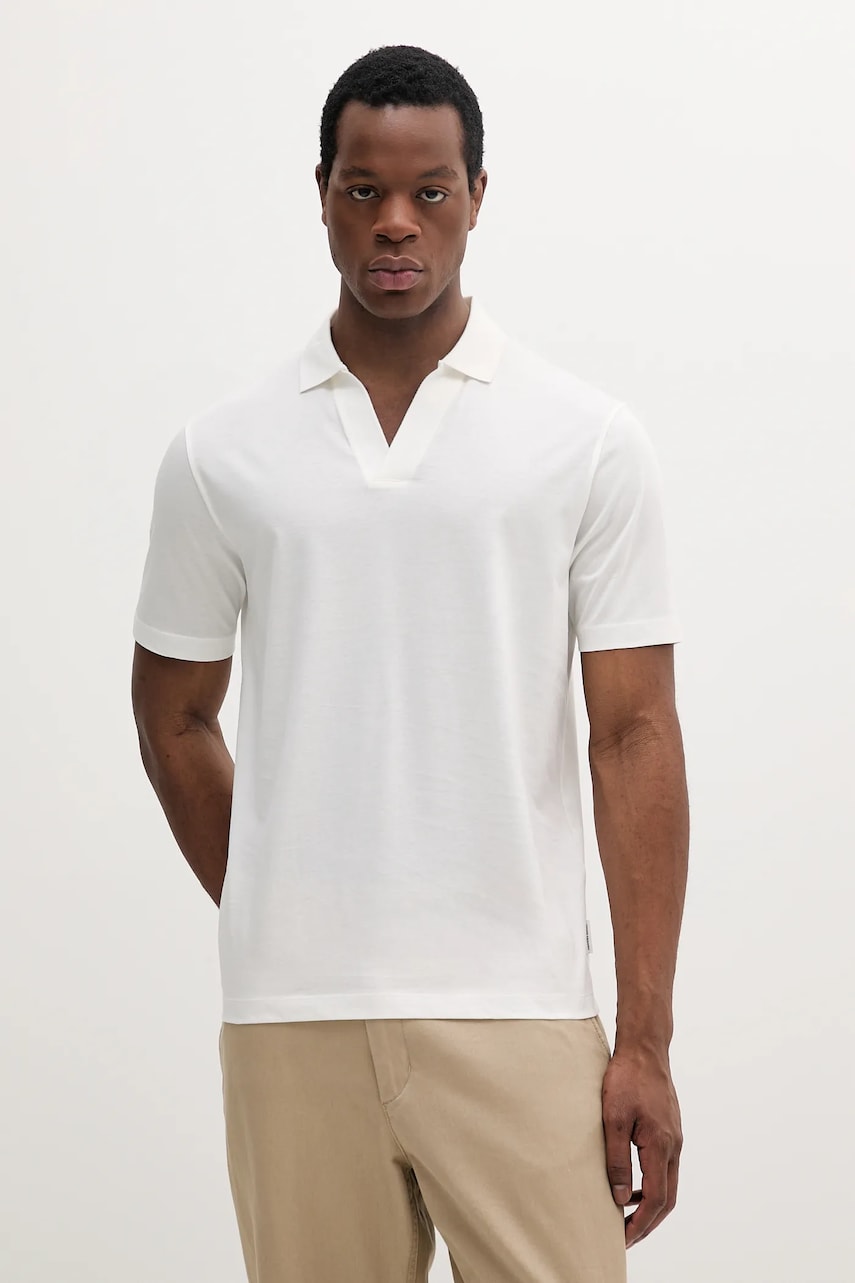 Levně Bavlněné polo tričko Armani Exchange pánské, bílá barva, XM000492 AF10364