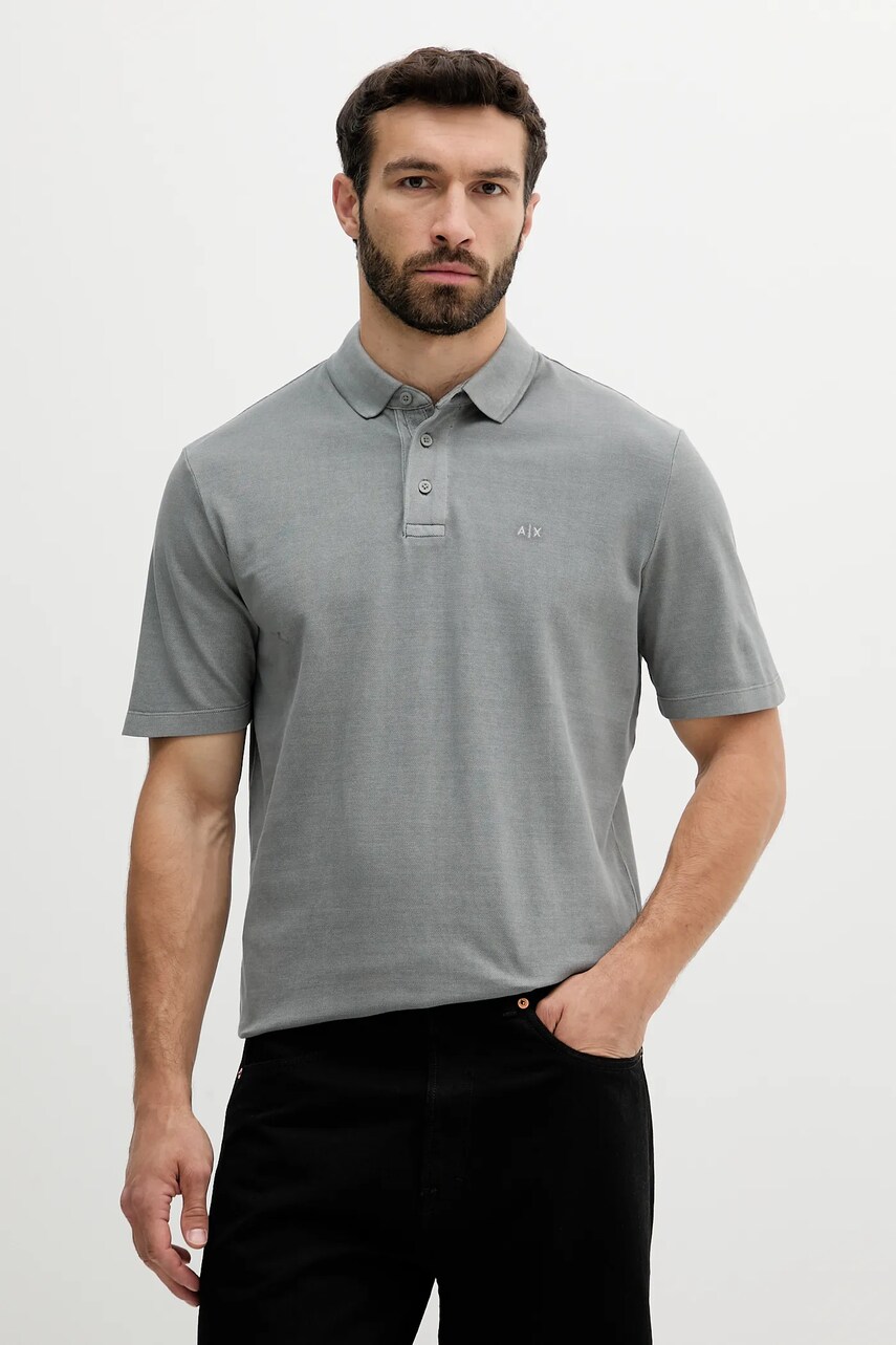 Armani Exchange polo de bumbac barbati, culoarea gri, neted, XM000509 AF13055