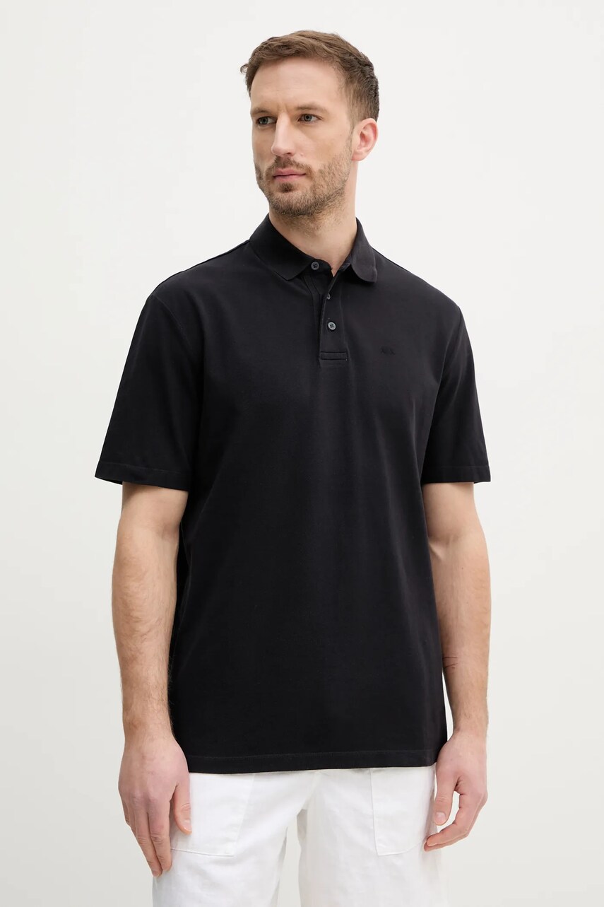 Armani Exchange polo de bumbac barbati, culoarea albastru marin, neted, XM000509 AF13055