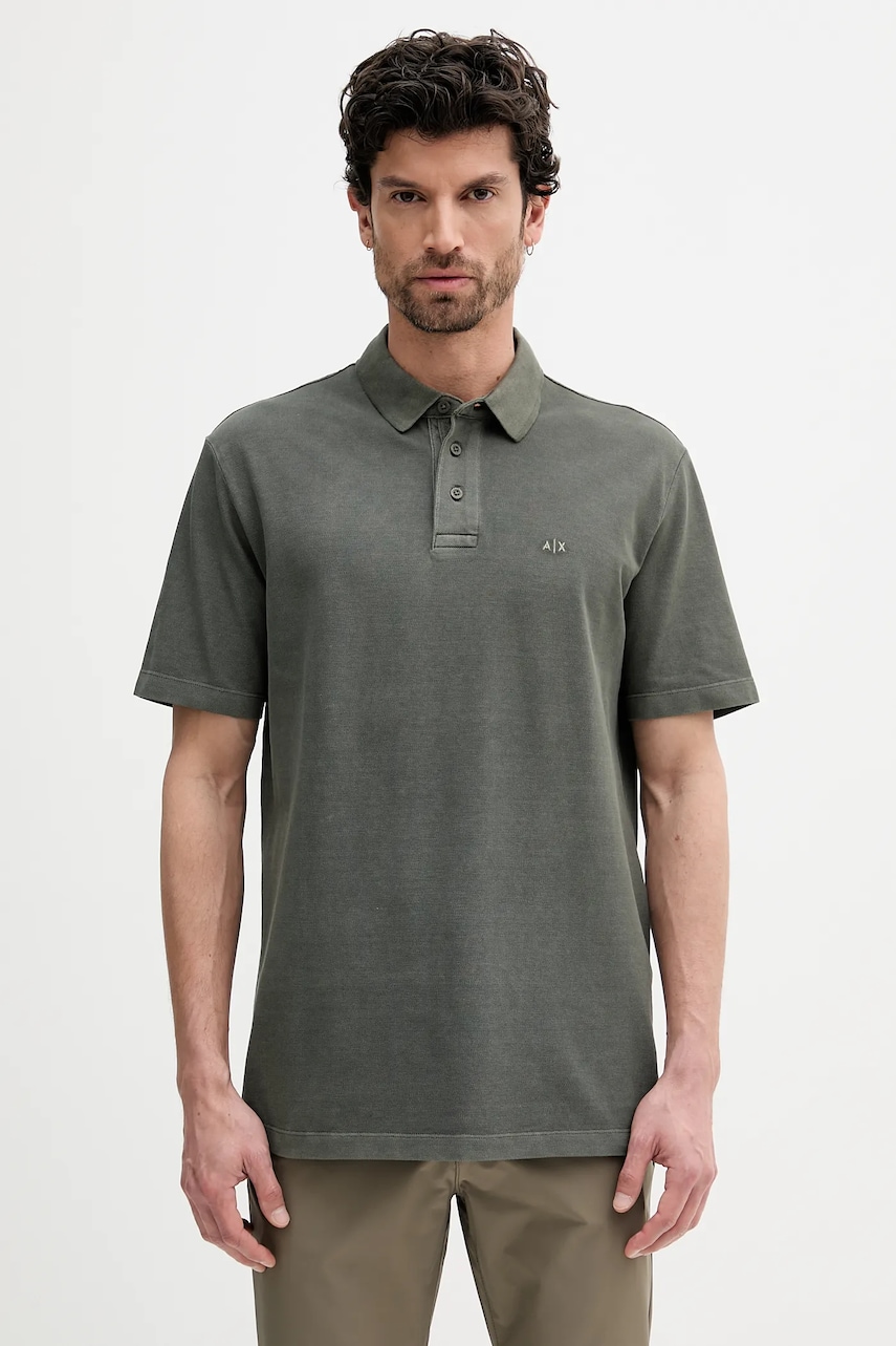 Armani Exchange polo de bumbac barbati, culoarea negru, neted, XM000509 AF13055