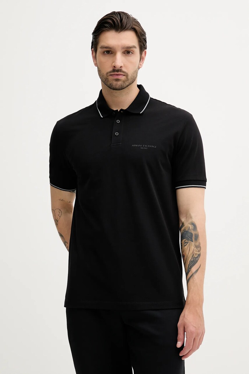 Armani Exchange polo de bumbac culoarea negru, uni, XM000489 AF13026