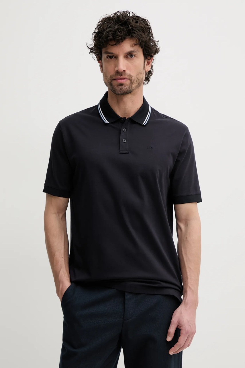 Armani Exchange polo de bumbac barbati, culoarea albastru marin, cu imprimeu, XM000466 AF10337