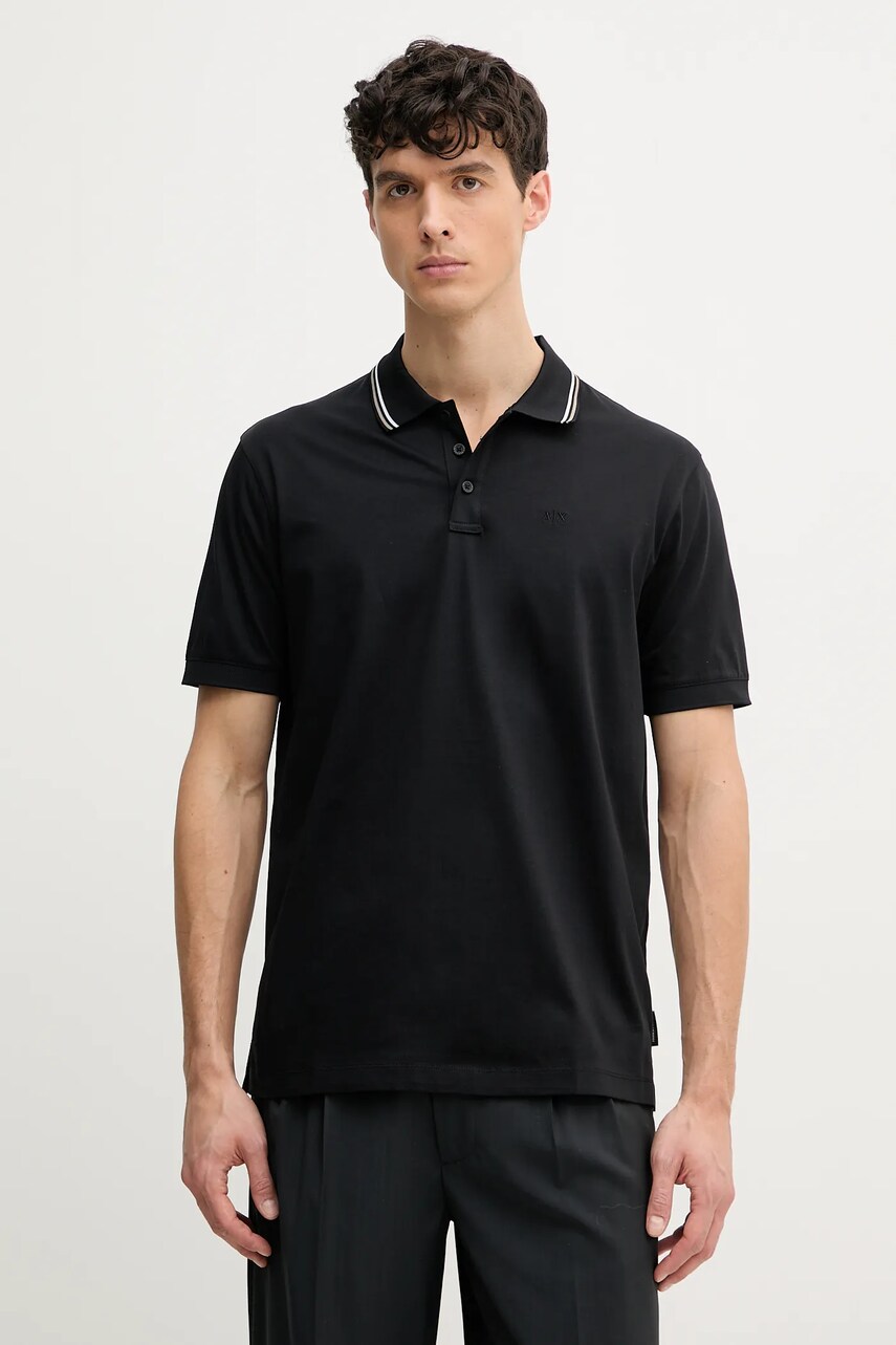 Levně Bavlněné polo tričko Armani Exchange černá barva, s potiskem, XM000466 AF10337