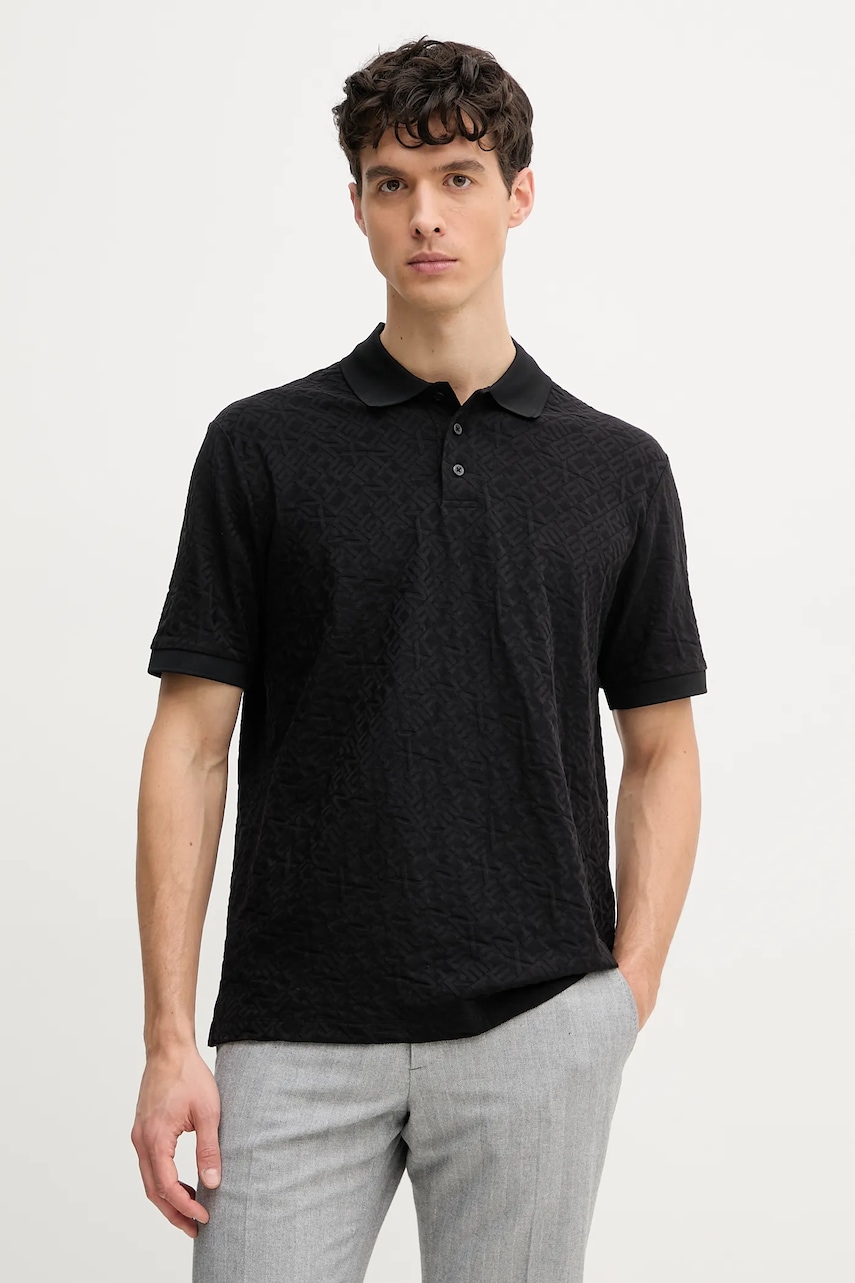 Armani Exchange polo de bumbac barbati, culoarea negru, modelator, XM000477 AF10337
