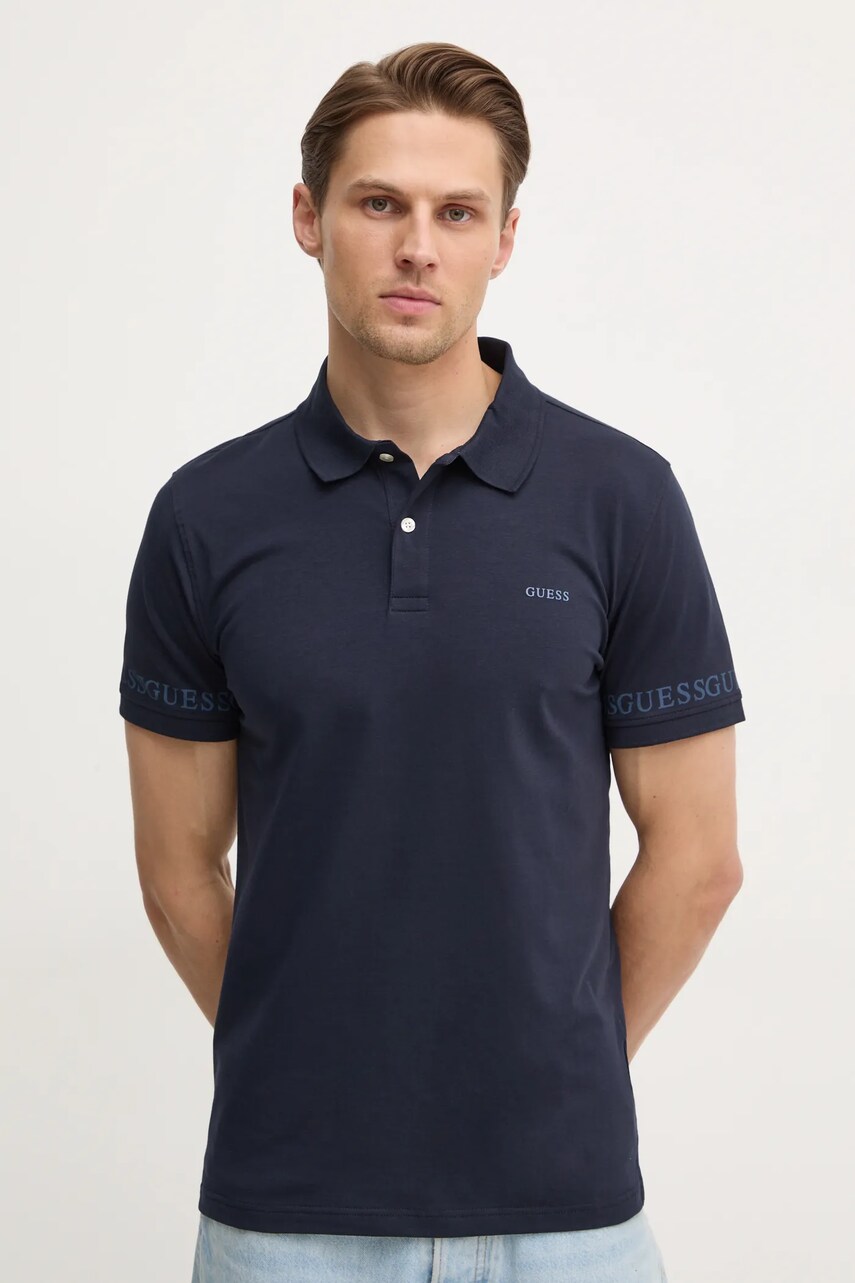 Levně Polo tričko Guess NOLAN tmavomodrá barva, s potiskem, M5RP66 J1314