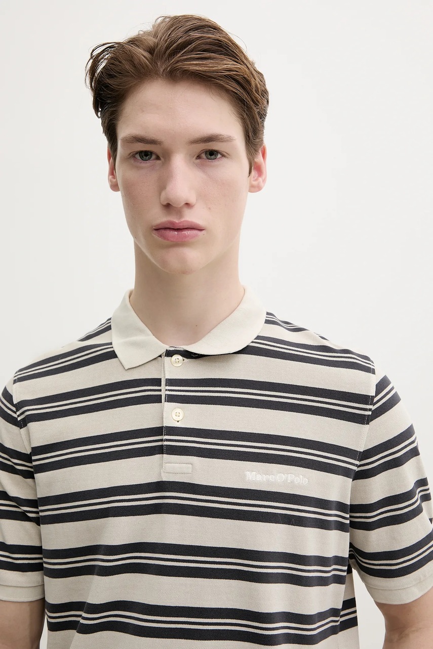 Βαμβακερό μπλουζάκι πόλο Marc O'Polo ανδρικό, χρώμα: μπεζ, 522206853040 φωτογραφία