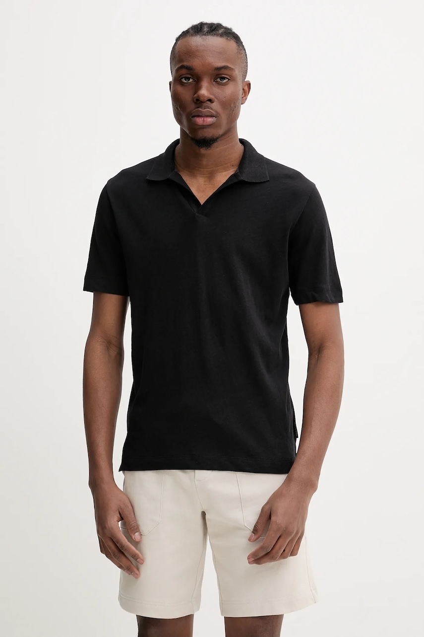 Marc O'Polo tricou polo din in barbati, culoarea negru, neted, 523209153026 Marc O'Polo tricou polo din in barbati, culoarea negru, neted, 523209153026