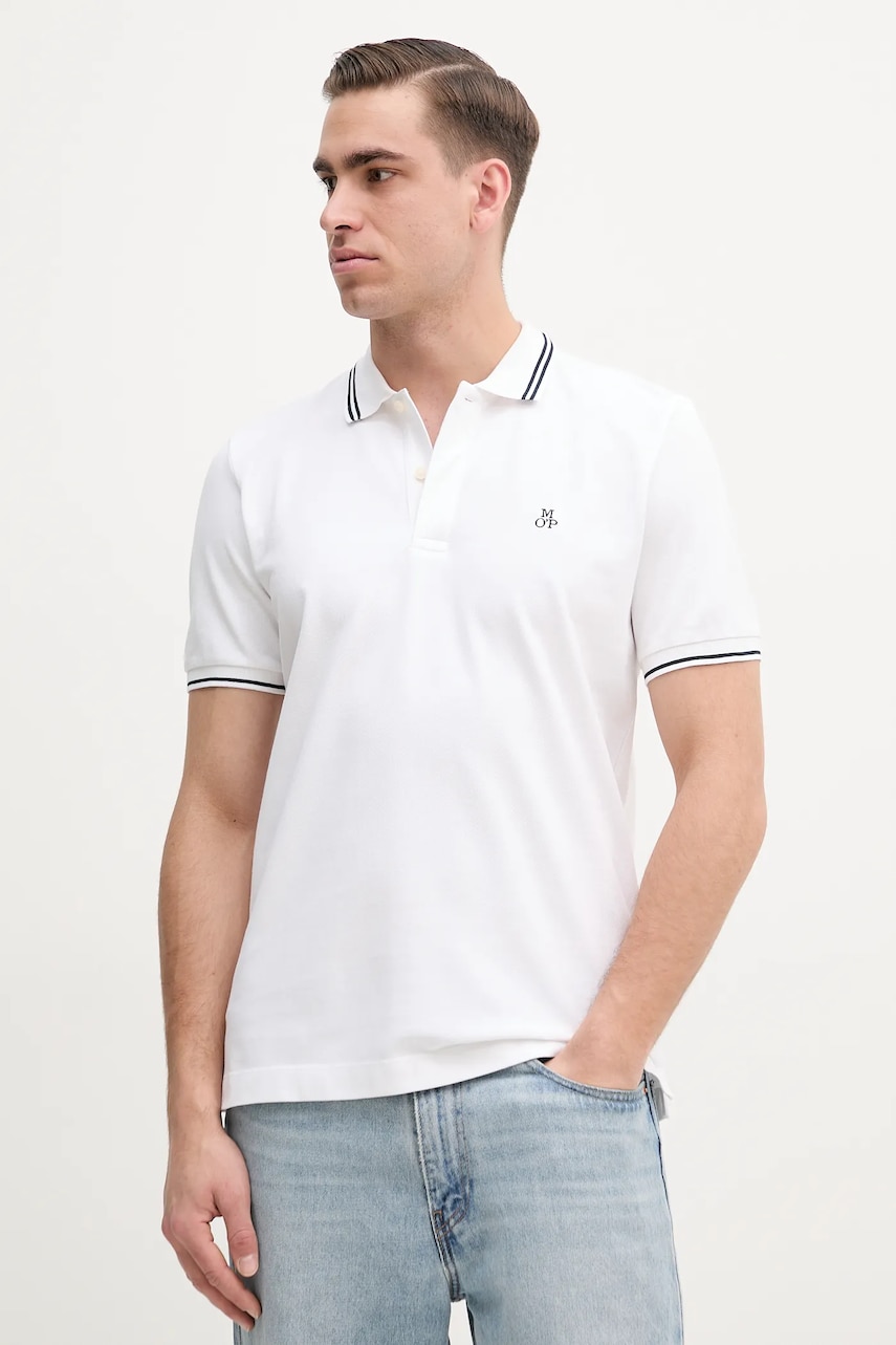 Marc O'Polo polo de bumbac bărbați, culoarea alb, cu imprimeu, 523223053054 Marc O'Polo polo de bumbac bărbați, culoarea alb, cu imprimeu, 523223053054